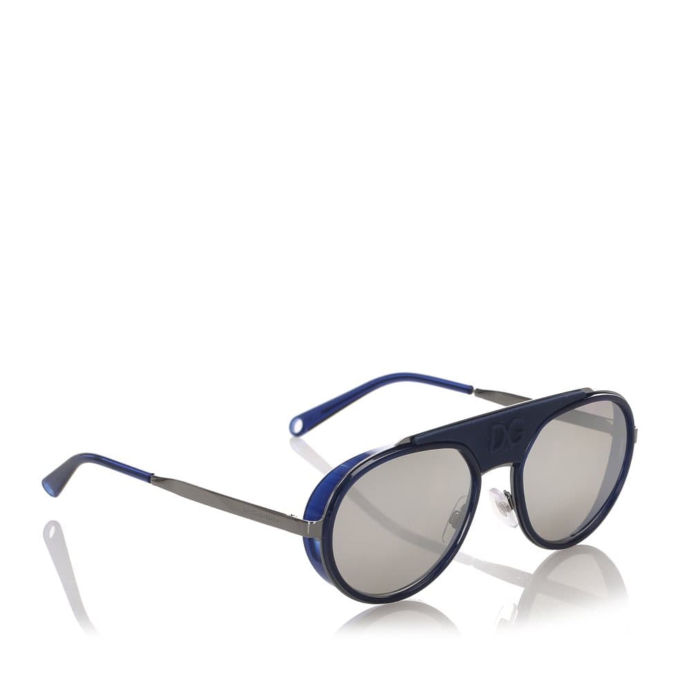 Pre-owned Dolce&Gabbana Round Tinted Sunglasses Blue