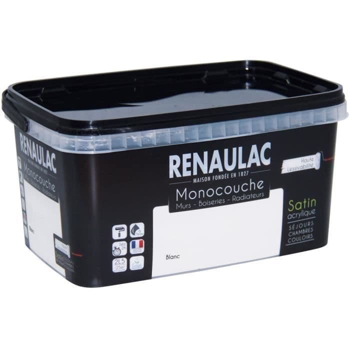 Mono-lag vægmaling Multi-Support 2,5 L hvid satinvægge / Wainscoting / Radiatorer - RENAULAC