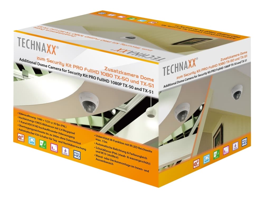 Technaxx Dome Camera for Kit PRO TX-50 and TX-51 - Overvåkingskamera - kuppel - utendørs - støvsikker / vanntett / vandalsikker - farge (Dag og natt)