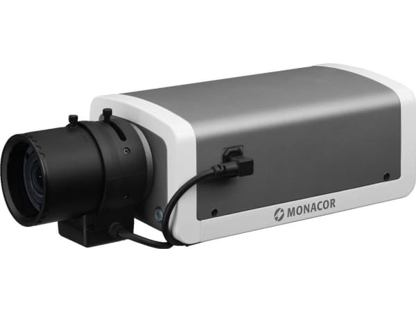 Monacor ELIP-2000BX, IP-sikkerhetskamera, Inne & Ute, Koblet med ledninger (ikke trådløs), Boks, Tak/Vegg, Svart, Rustfritt stål, Hvit