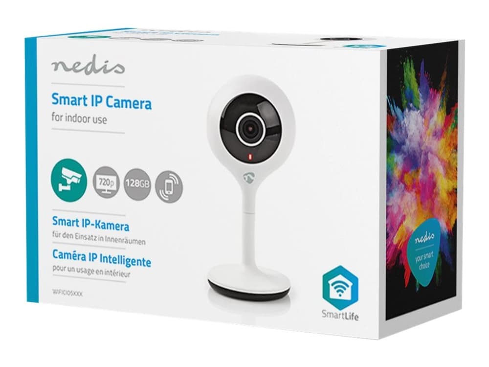 Nedis WIFICI05WT - Nettverksovervåkingskamera - farge (Dag og natt) - 1 MP - 1280 x 720 - 720p - fastfokal - lyd - trådløs - Wi-Fi - Wi-Fi - DC 5 V