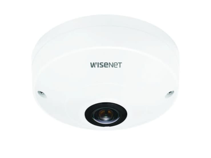 HANWHA TECHWIN 360° kamera i hvid, 6MP 1.14mm optik, med PoE og SD slot op til 256GB, WDR 120dB, for indendørs brug