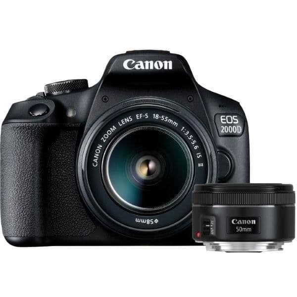 CANON EOS 2000D 24.1 MP SLR-kamera + 2 EF-S 18-55 IS II & EF 50mm F / 1.8 STM-objektiv