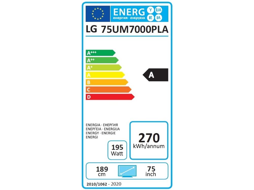 LG 75UM7000PLA, 190,5 cm (75"), 3840 x 2160 piksler, LED, Smart TV, Wi-Fi, Svart