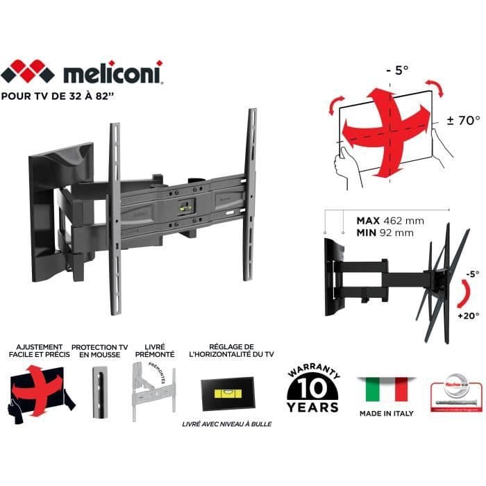 MELICONI 480866 Slim 400 SDRP PLUS strømaftager-tv vægbeslag til tv fra 32 '' til 80 '' (81-203 cm) + kabel
