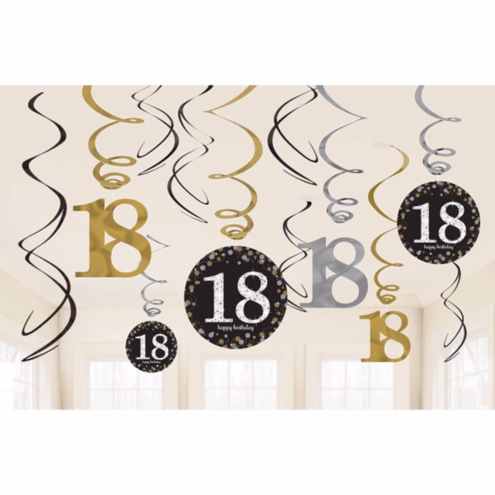 Amscan Sparkling Gold Celebration 18th Birthday Swirl Decorations (Pack of 12)