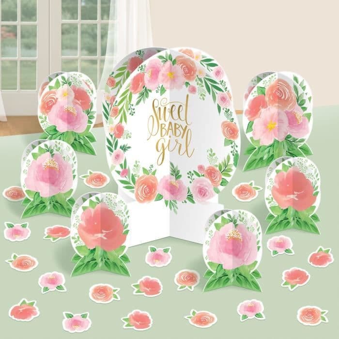 AMSCAN Kit dekoration bord Floral Baby 27 stykker