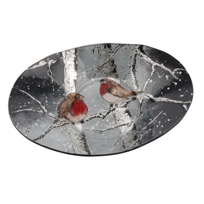 CGB Giftware Winter Robin Large Oval Glass Bowl
