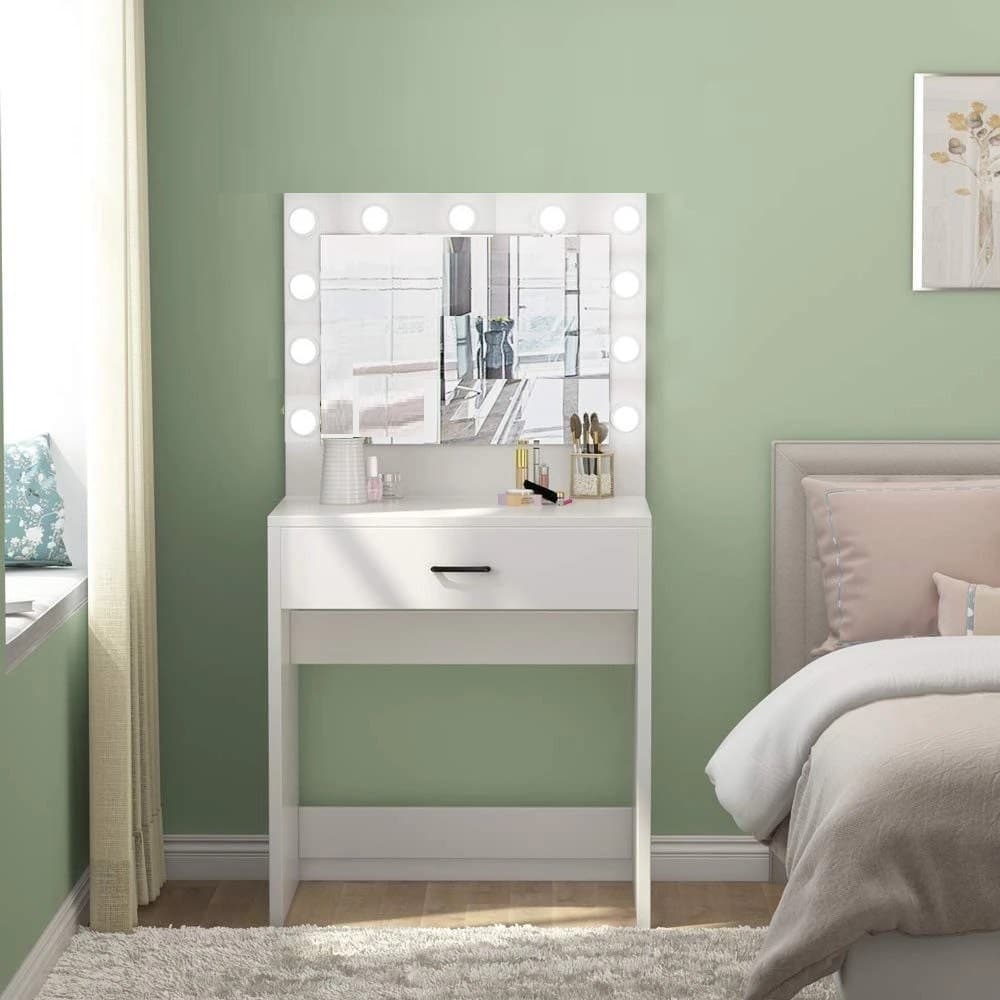 Bright Beauty Vanity - hollywood sminkebord - hollywood toiletbord - med make up spejl- 1 skuffe - hvid