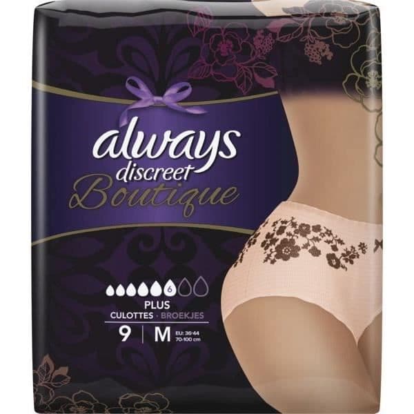 AINA DISCREET Boutique-alushousut virtsavuotoille - Koko M - kohtalainen tai vahva inkontinenssi - Erä 9