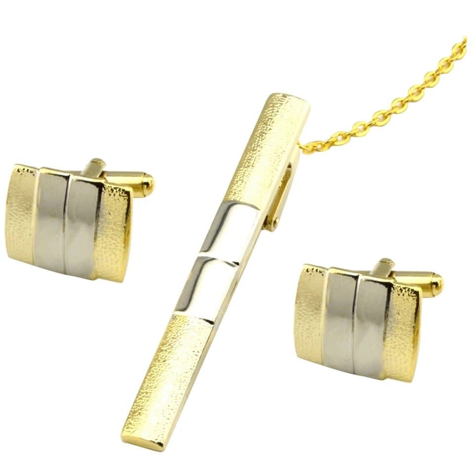 Set Manschettknappar + Slipsnål i Silver & Guld
