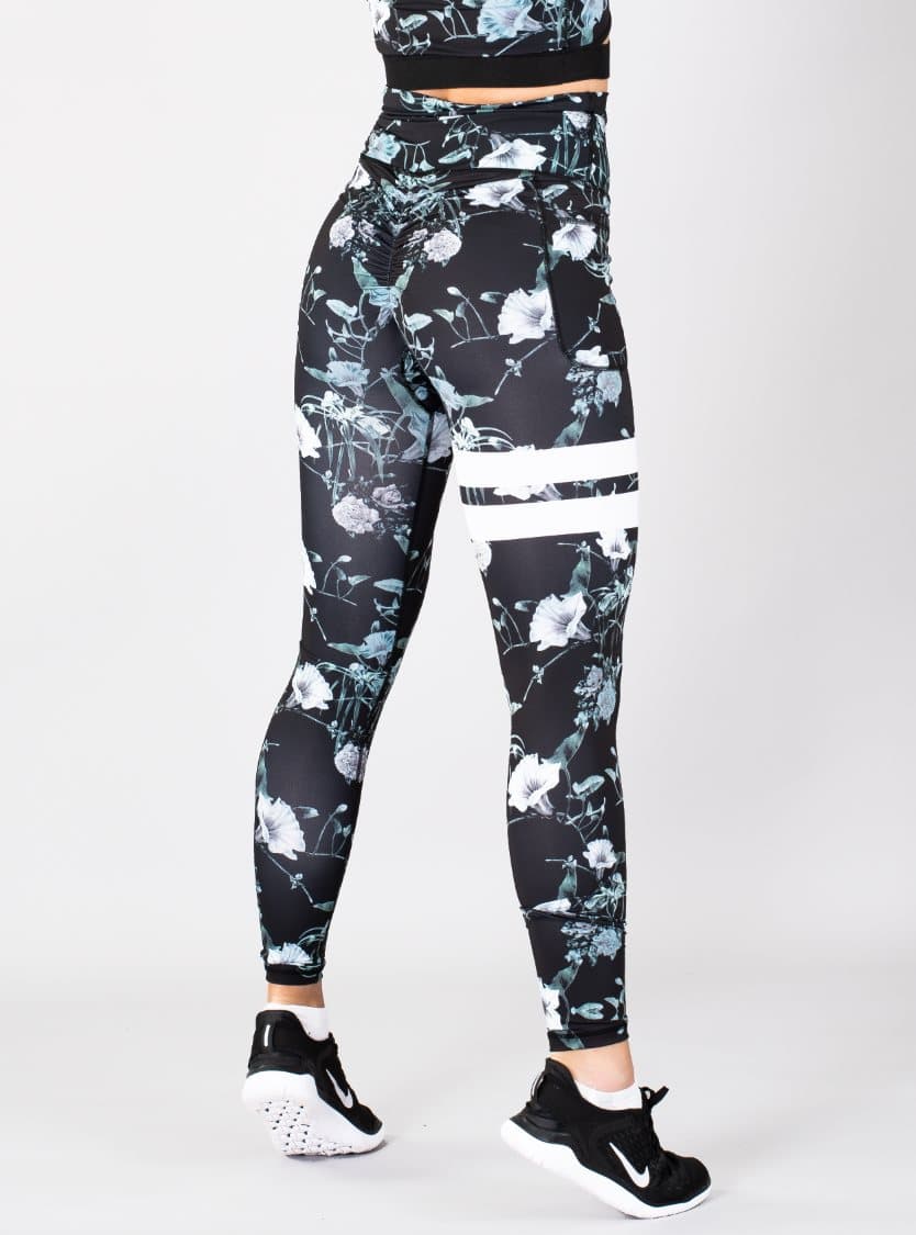 SHAPELAB FLORAL SPORTS TIGHTS SCRUNCH LEGGINGS