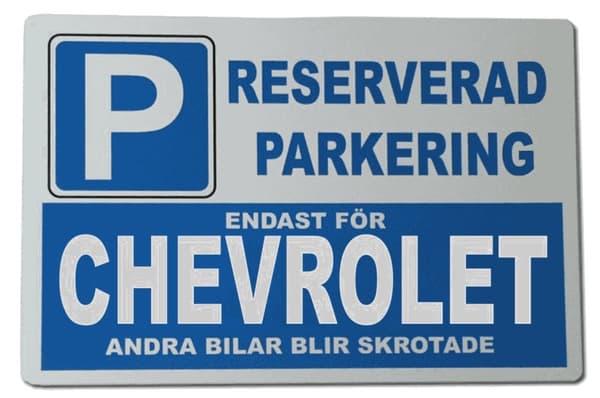 Metall plåtskylt med ' Chevrolet ' design - 30x20 cm skylt