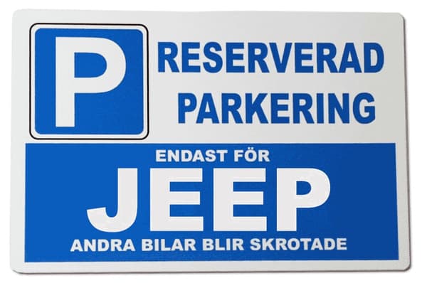 Metall plåtskylt med ' Jeep ' design - 30x20 cm skylt