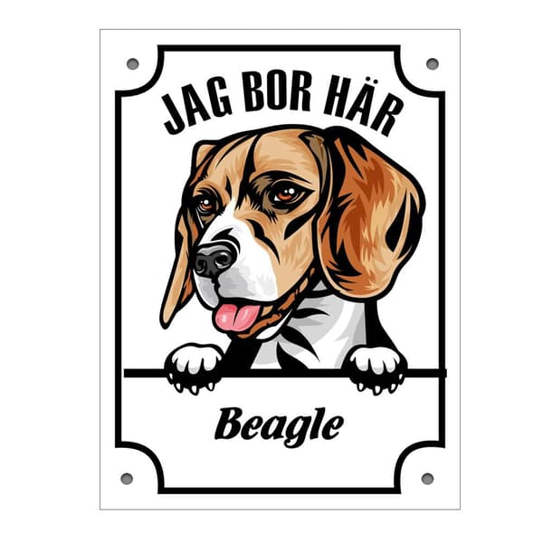 Plåtskylt Jag bo här Beagle Kikande hund skylt