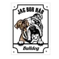 Miniatyrbild 1 av 2: Plåtskylt Jag bo här Bulldog Kikande hund skylt