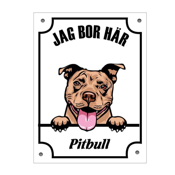 Plåtskylt Pitbull Kikande hund skylt - brun