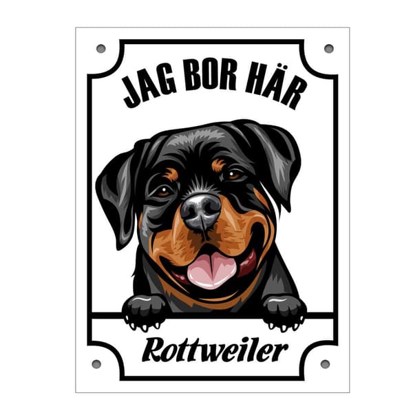 Plåtskylt Rottweiler Kikande hund skylt