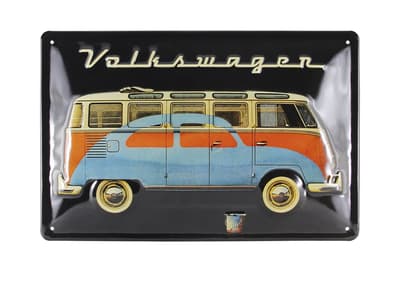 BRISA VW Collection - Volkswagen Bus T1 Kleinbus Transporter Retro metallimerkki (VW Bus & Beetle/Black/20x30cm)