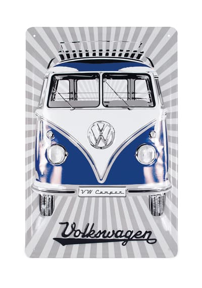 BRISA VW Collection - Volkswagen Bus T1 Kleinbus Transporter Retro metallimerkki (Samba Stripes/Blue/20x30cm)