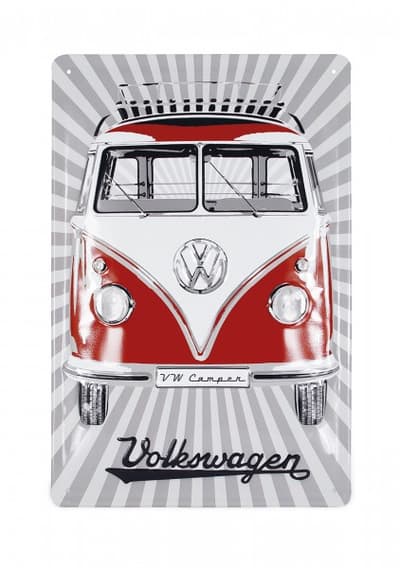 BRISA VW Collection - Volkswagen Bus T1 Kleinbus Transporter Retro metallimerkki (Samba Stripes/Red/20x30cm)