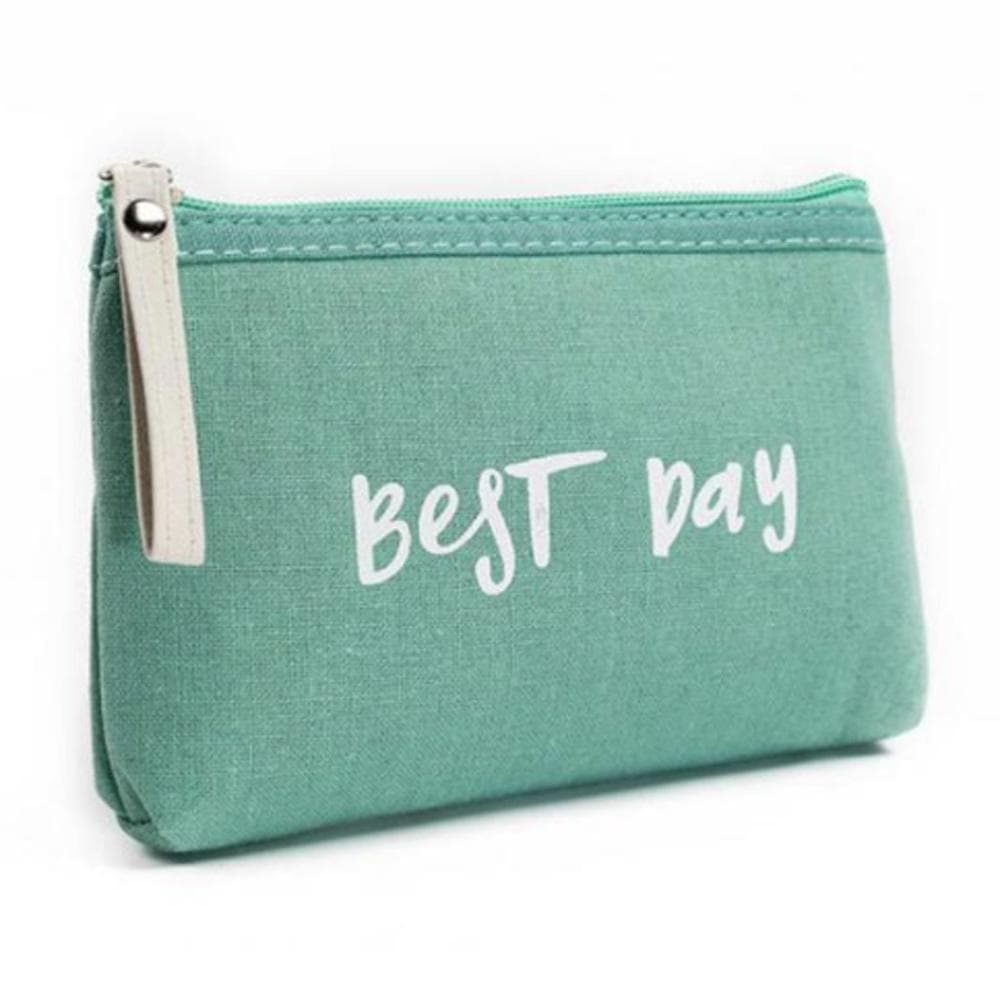 Lite mindre sminkväska i kanvastyg "Best Day" - Flera färger
