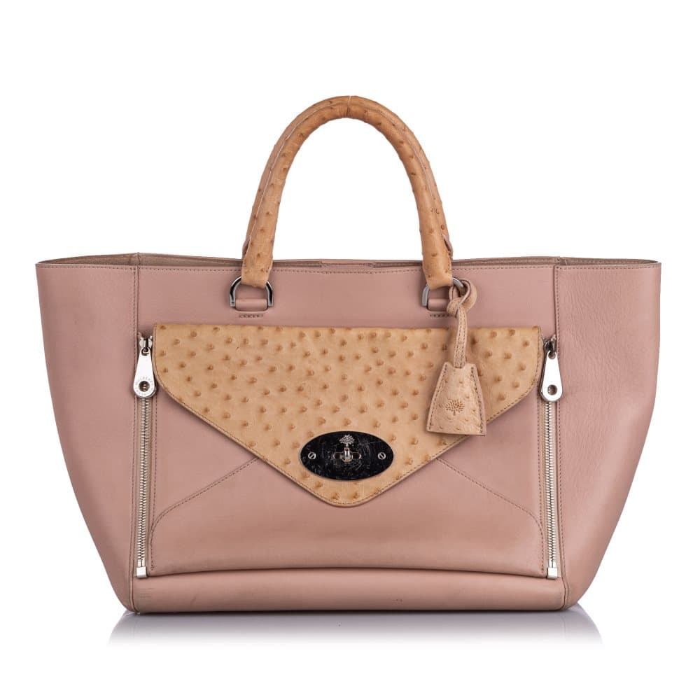 Mulberry Ostrich-Trimmed Willow Tote Bag Pink