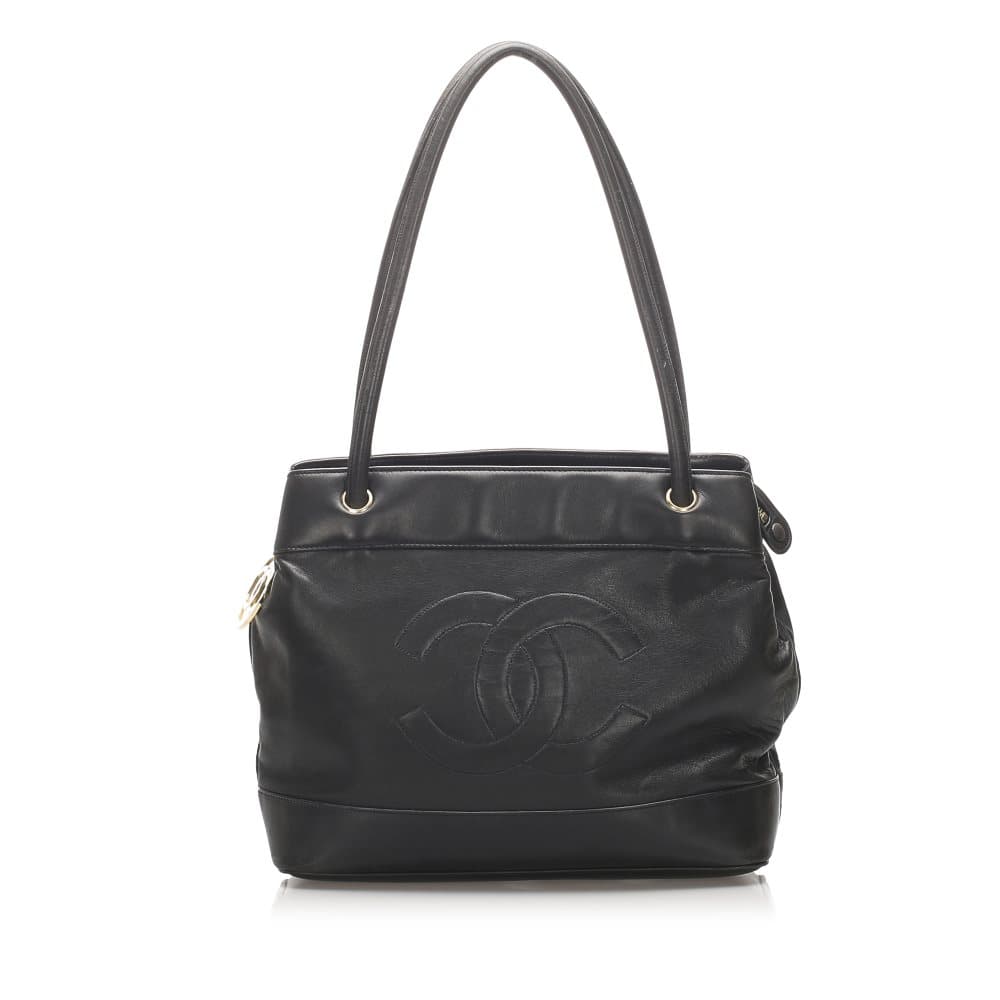 Pre-owned Chanel CC Lambskin Leather Tote Bag Black