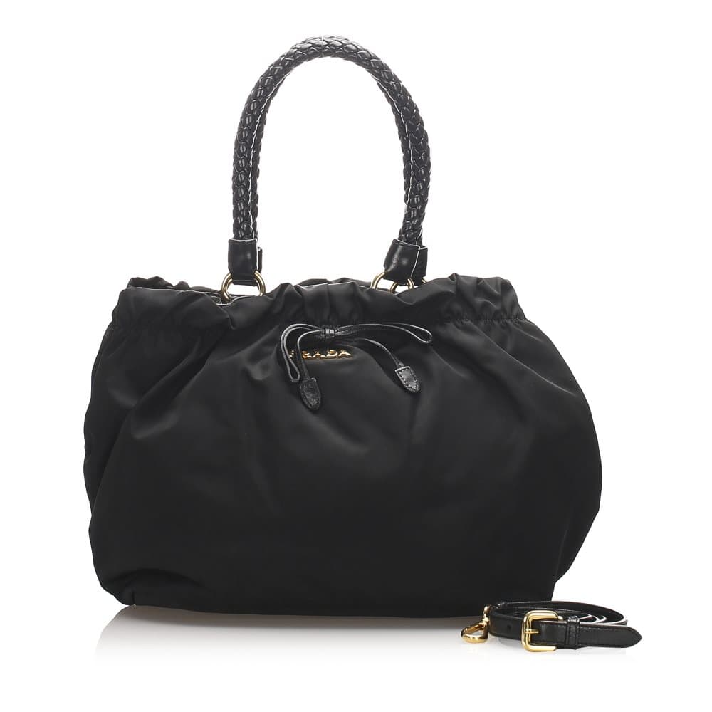 Prada Gathered Tessuto Tote Bag Black
