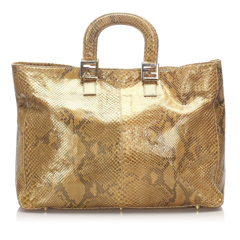 Pre-owned Fendi Snakeskin Tote Bag Brown