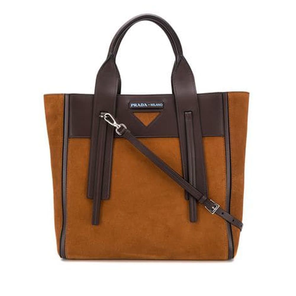 Prada Medium Ouverture Suede Tote Bag Brown