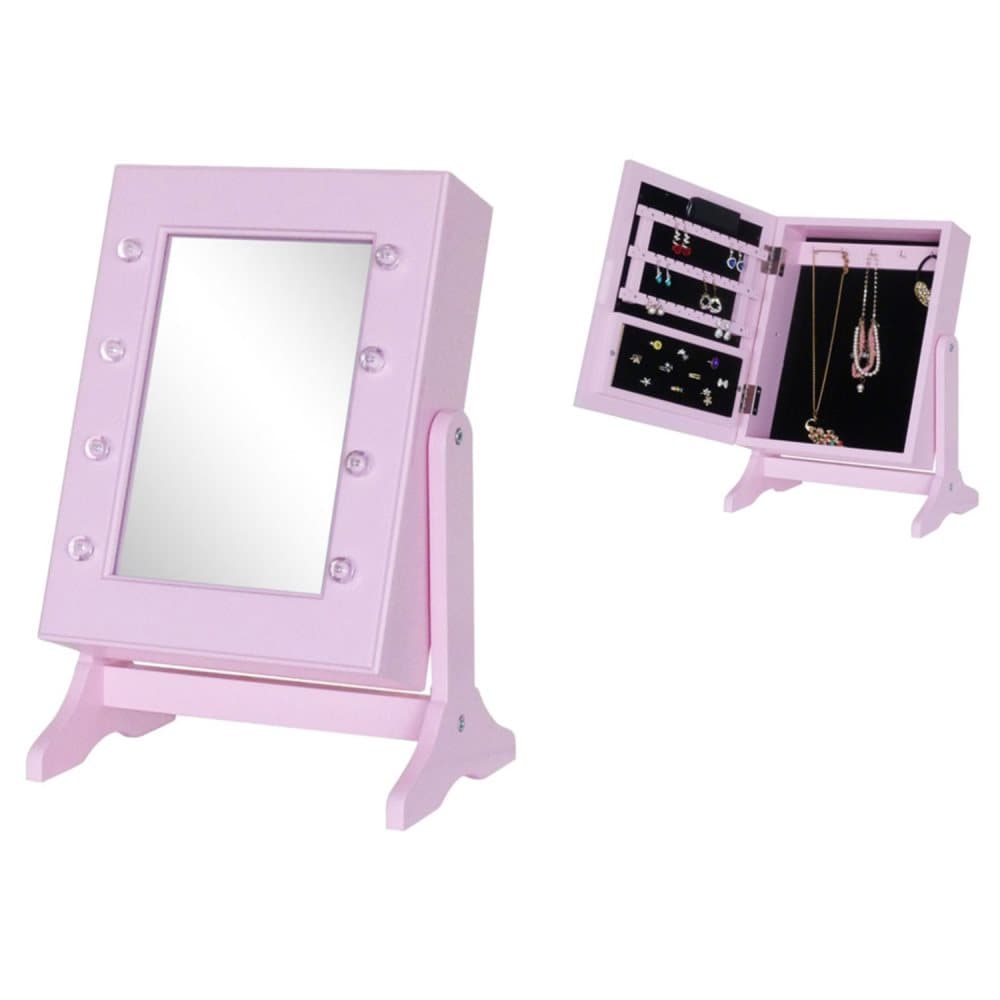 JOX, Furniture, Speil & smykkeoppbevaring med LED-belysning, Rosa