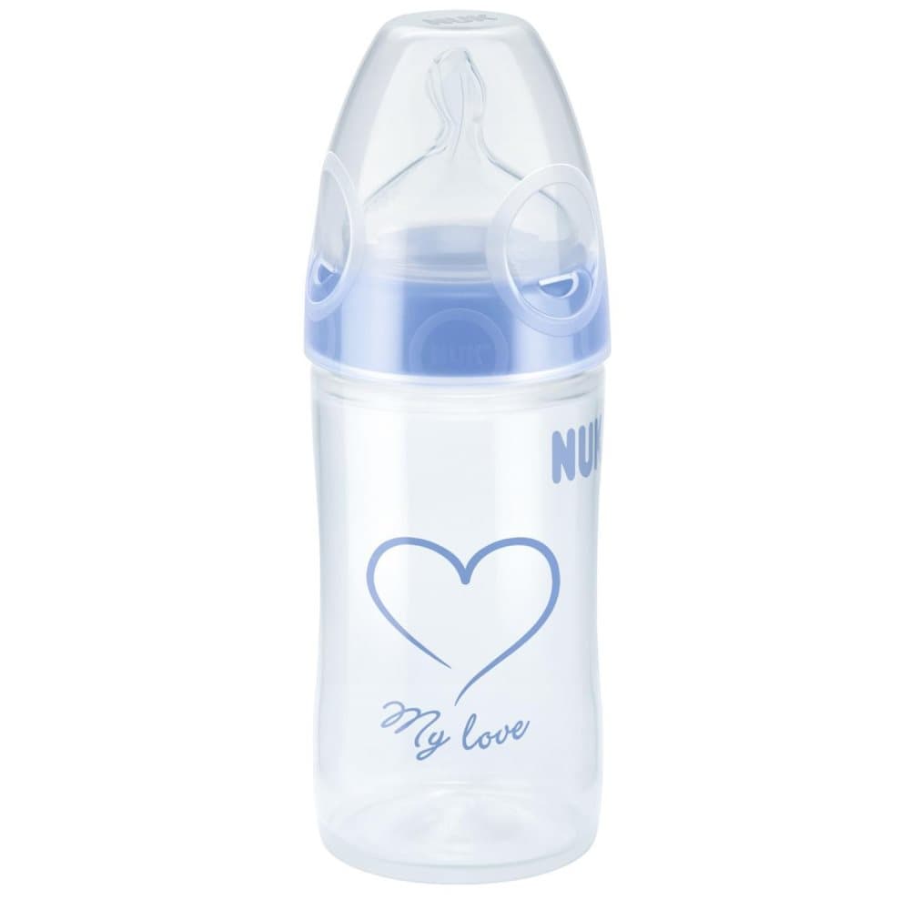 NUK, Classic, Sutteflaske m. sut, Anti-kolik, Silikone, 150 ml, 0-6 mdr., Blå