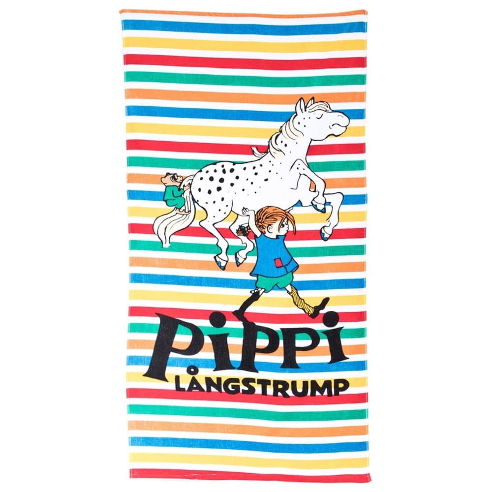 Pippi Långstrump, Pippi Stribet Badehåndklæde 70 x 140 cm