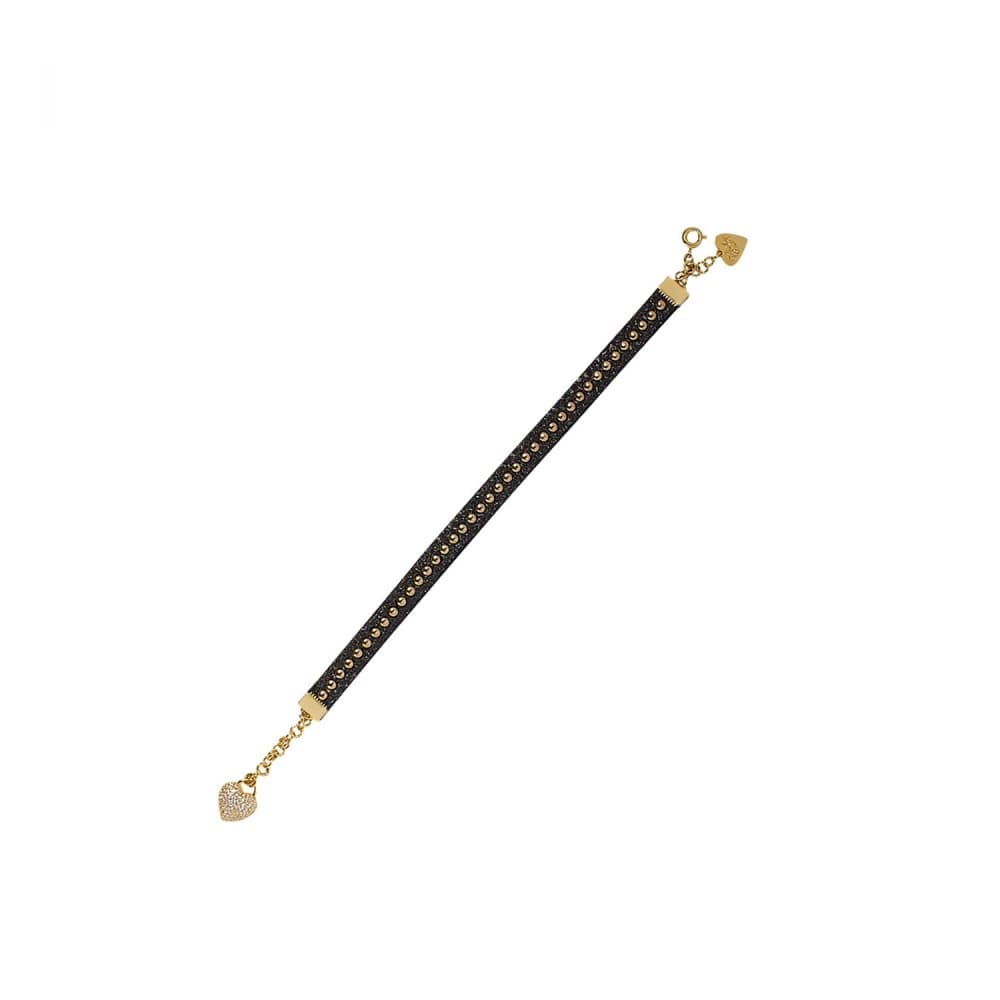 Bjällra of Sweden, Bracelet Black Leather with gold studs