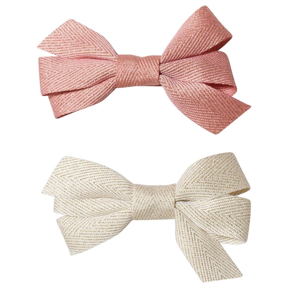 Ciao Charlie, Hair Clip Set Bow Glitter Cream + Warm Pink