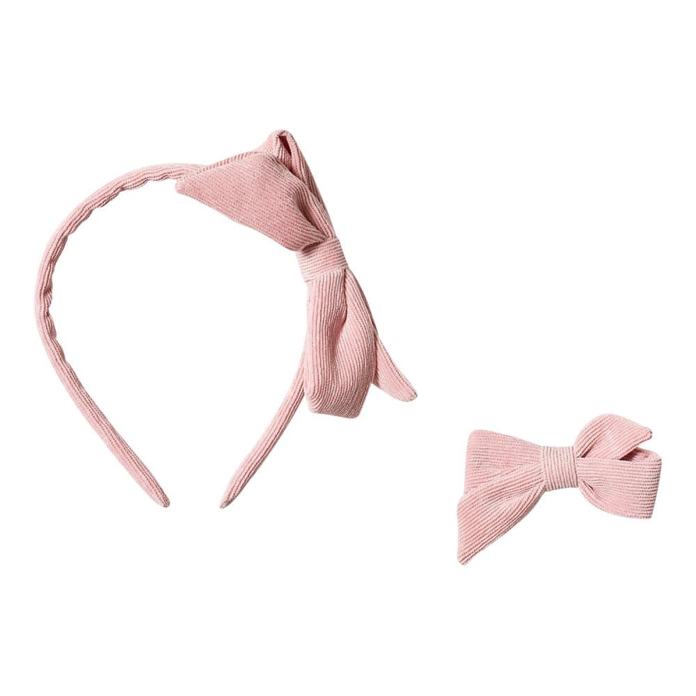 Ciao Charlie, Hair Clip + Headband w Corduroy Bow Light pink