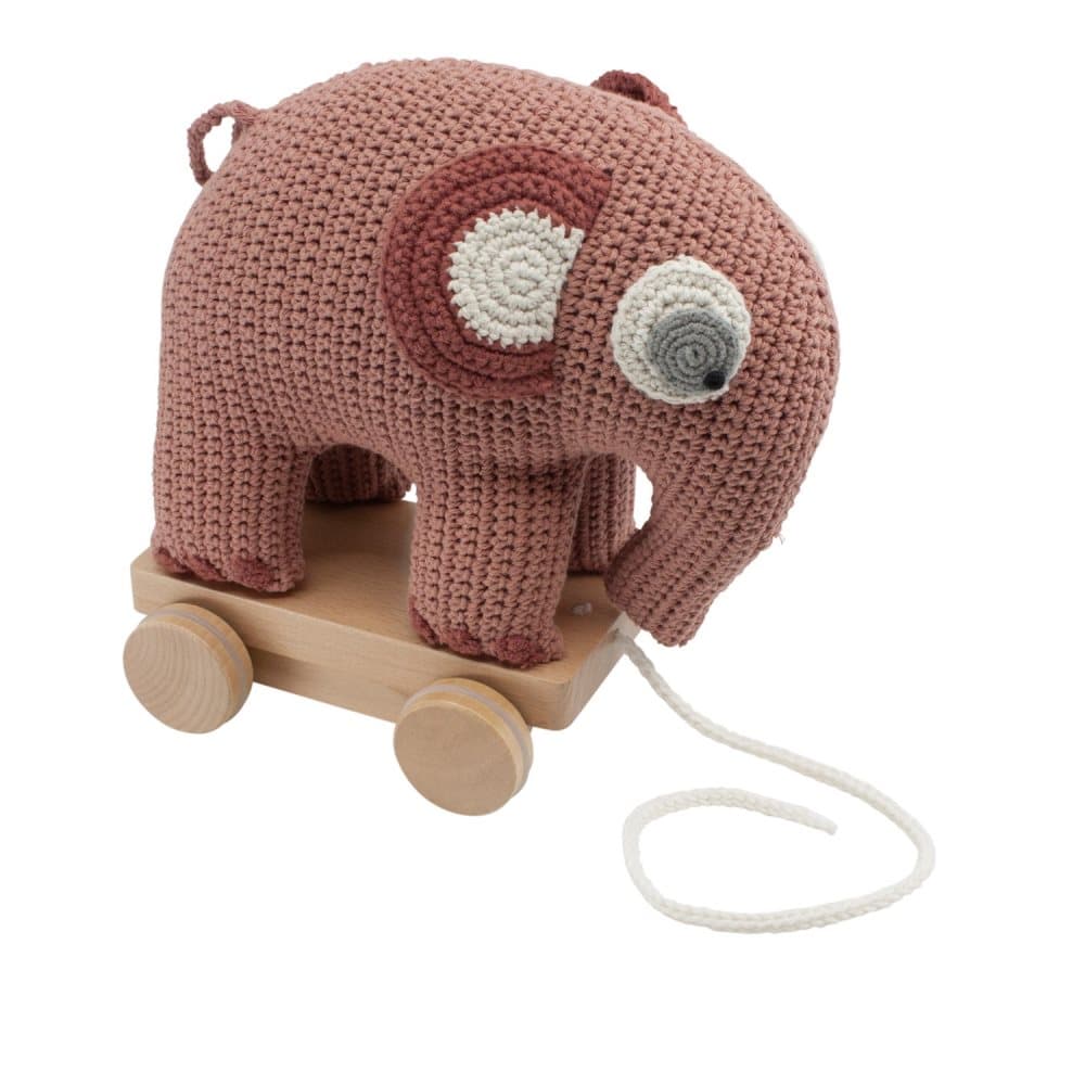 sebra, Crochet pull-along toy Fanto the elephant blossom pink