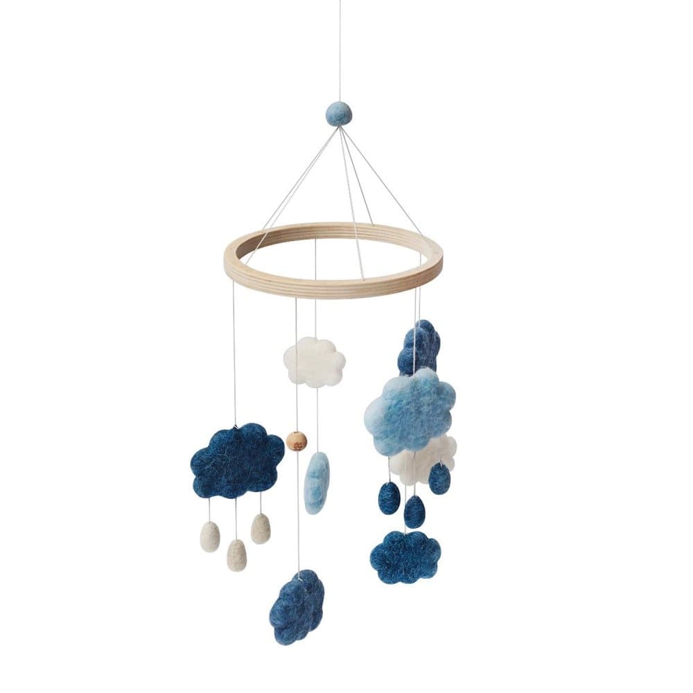 sebra, Felted baby mobile clouds denim blue