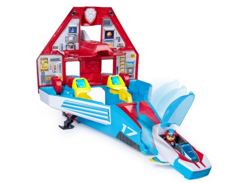 PAW Patrol , Super PAWs, 2-in-1 Transforming Mighty Pups Jet Command Center with Lights and Sounds, Blue, Red, Airship, Plastic, 3 yr(s), Boy/Girl, C