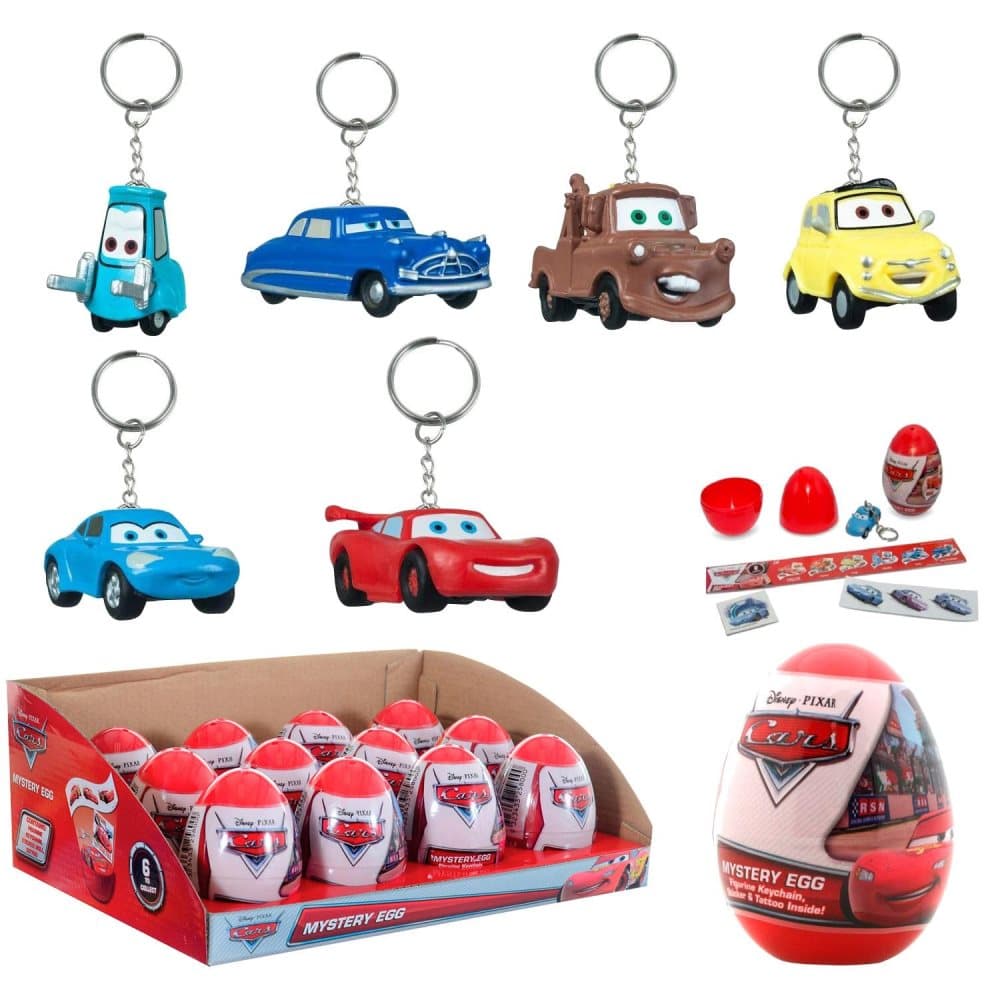 6-Pack Disney Cars Bilar Nyckelring Figurer Med Stickers Och Tattoo