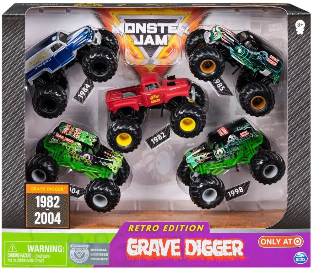 MJ Retro Edition Grave Digger Monster Jam True Metal 5 Trucks 1:64