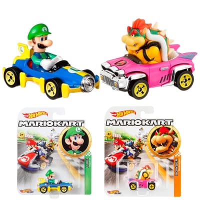 2-Pack Hot Wheels Mario Kart Racers Luigi + Bowser 1:64 køretøjer biler