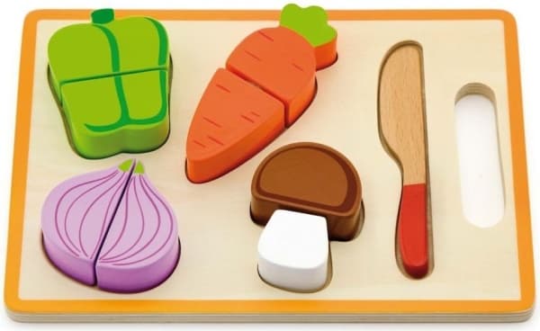 Viga. Vegetables on a wooden toy board