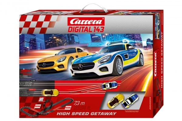 Carrera High Speed Getaway, Carrera, Svart, Rød, Gutt/Jente, 6 år, Mercedes-AMG GT Coupé "Polizei", Mercedes-AMG GT Coupé solar beam, Hvit, Blå, Gult