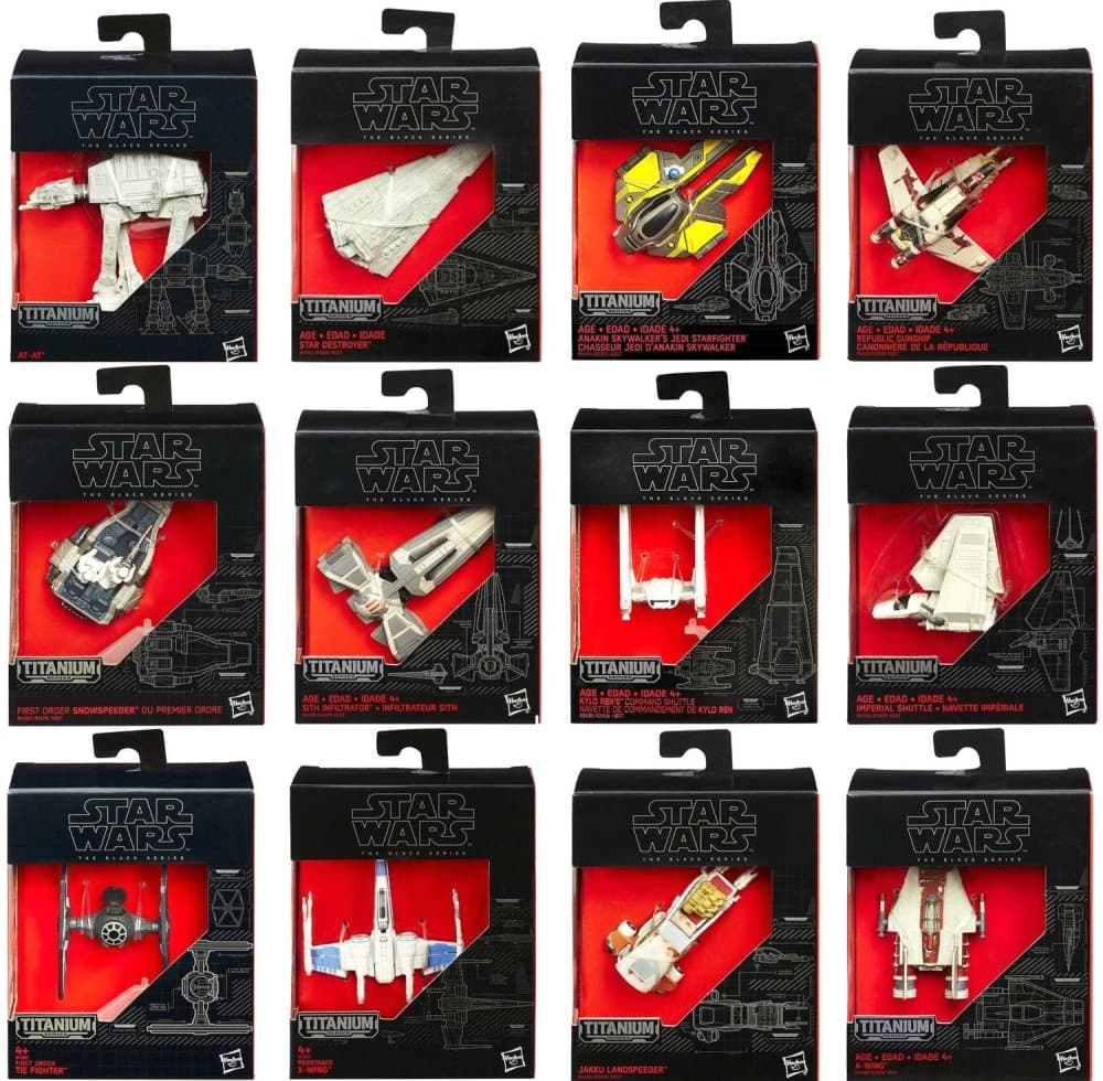 12-Pack Star Wars The Black Series Titanium Metall Rumskibe