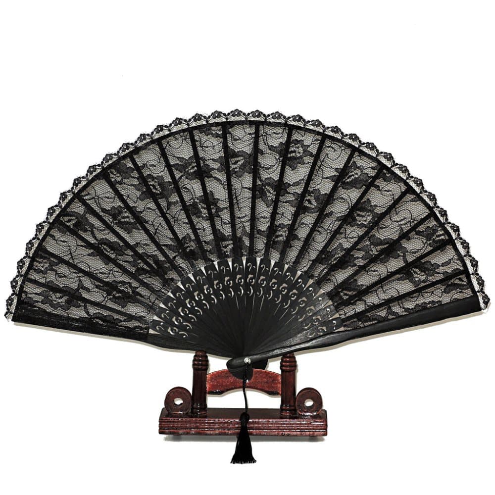 Hand fan - Victorian lace - Black