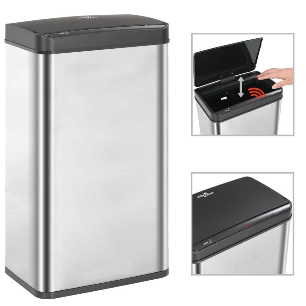 vidaXL Soptunna med automatisk sensor silversvart rostfritt stål 70 L