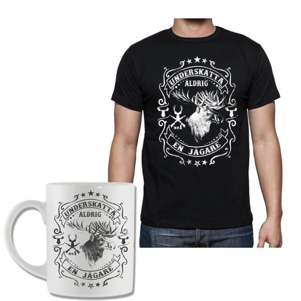 Jägare älg T-shirt & Mugg paket - Underskatta aldrig en Jägare S