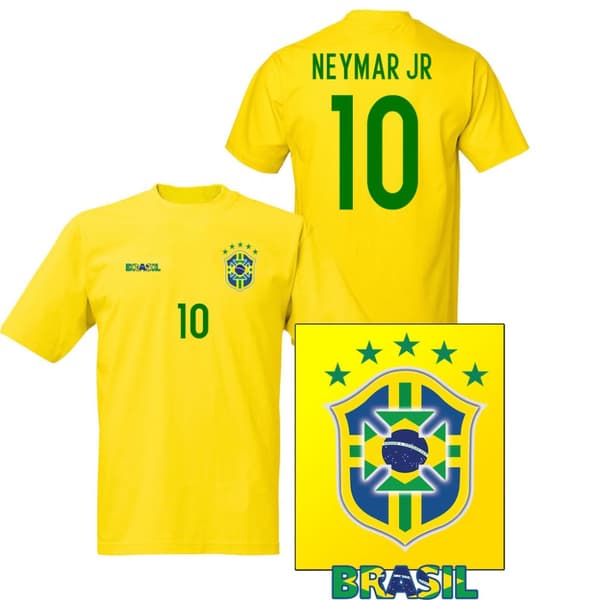 Brasilien stil fotbollströja med Neymar Jr 10 tryck